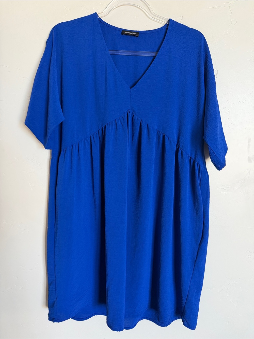 mittoshop Cobalt Blue V-Neck Mini Dress
